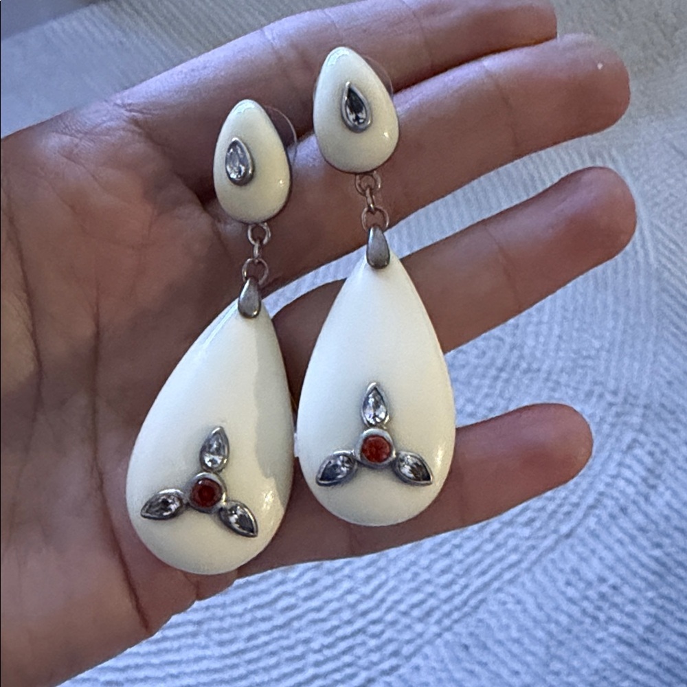 Elegant Cream and Silver Teardrop Earrings by Miriam Salat